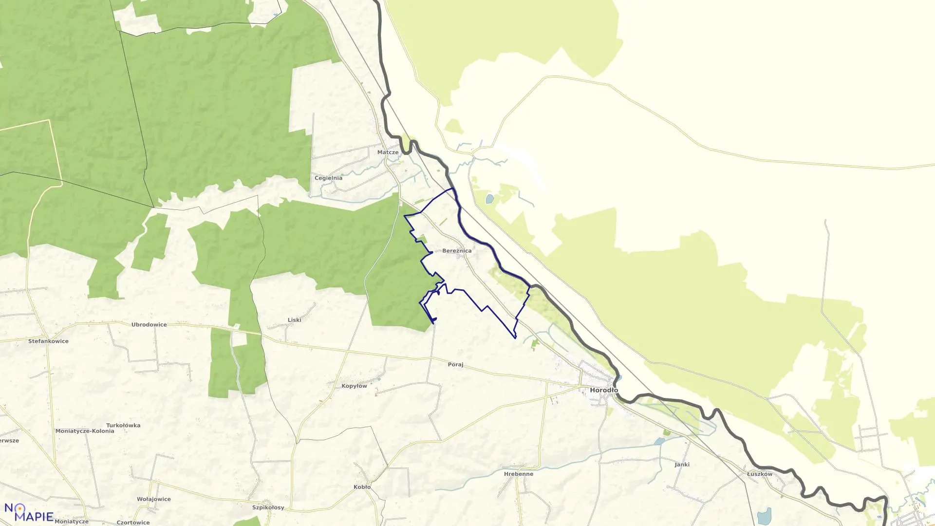 Mapa obrębu Bereżnica w gminie Horodło