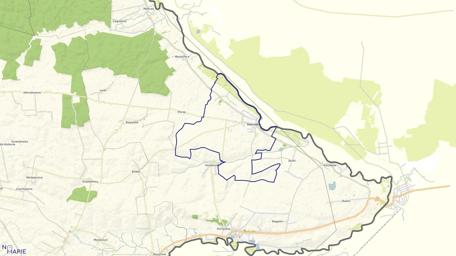 Mapa obrębu Horodło w gminie Horodło