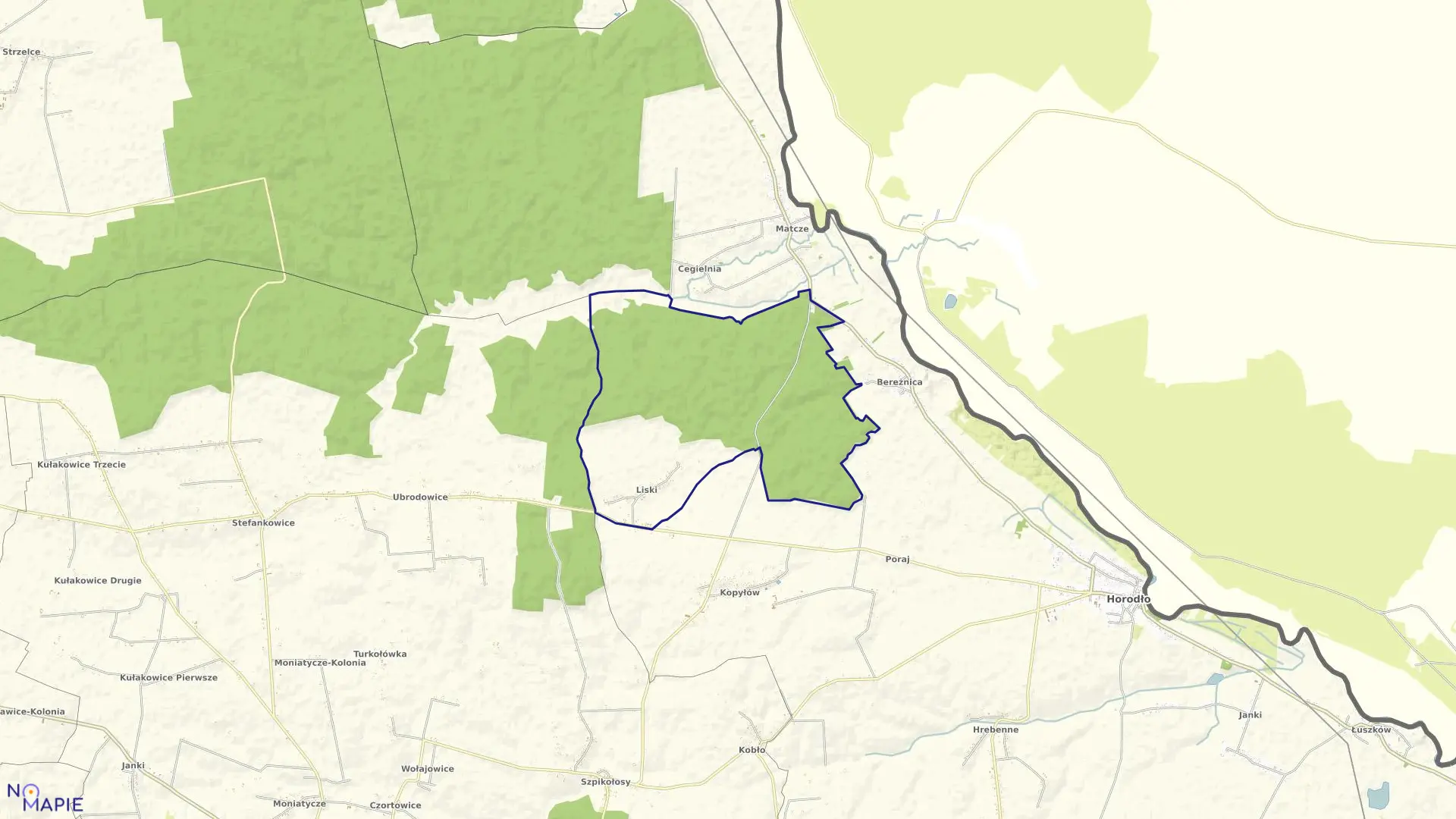 Mapa obrębu Liski w gminie Horodło